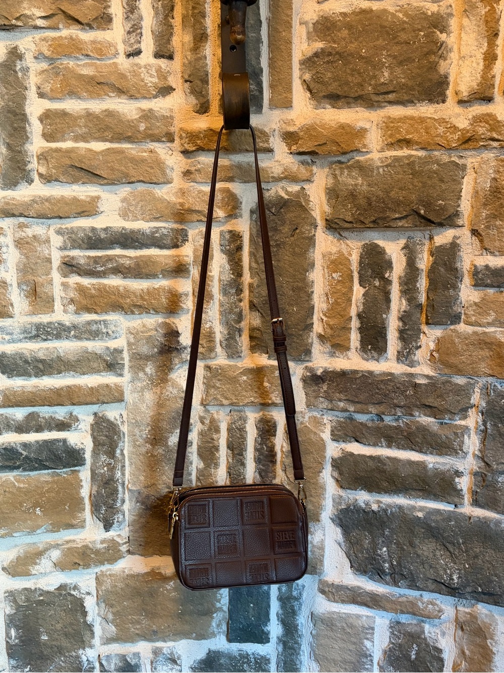 Steve Madden Dark Brown Textured Leather Messenger Crossbody